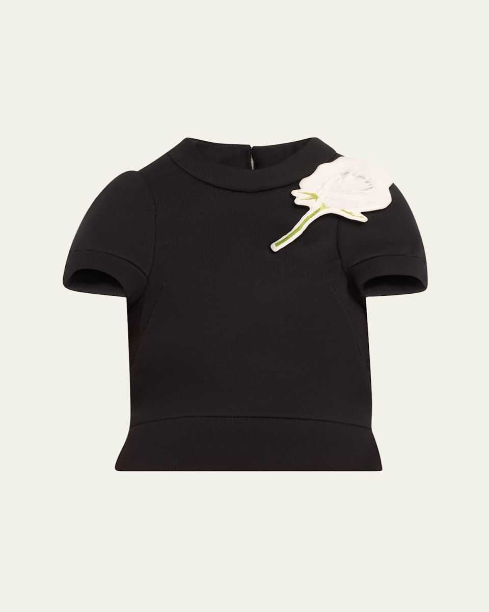 Floral Brooch Knit Cap Sleeve Top